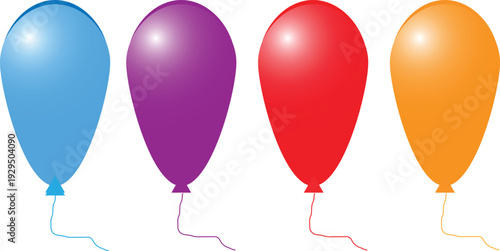 Colorful balloons in blue, purple, red, and orange for celebration