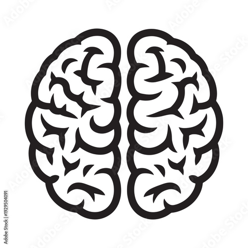 A black and white illustration depicting the human brain s two cerebral hemispheres