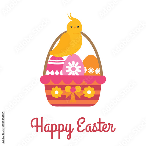 Happy easter with Colorful easter basket with decorated eggs