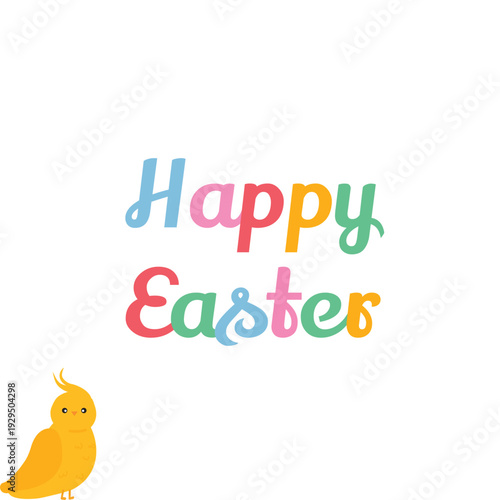 Colorful happy easter greeting with a cute chick