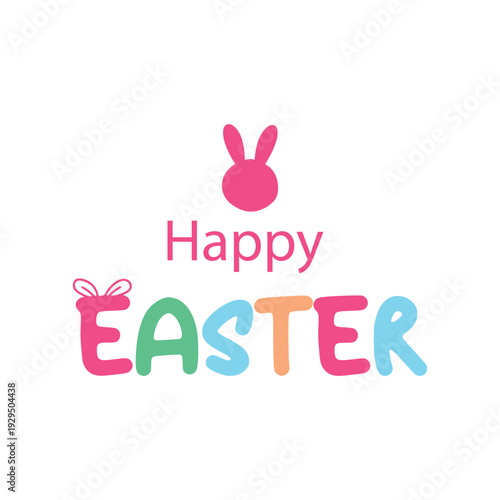Happy easter colorful greeting with bunny and playful typography