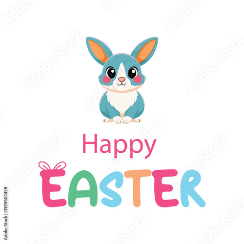 Cute gray bunny with happy easter greeting
