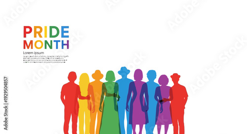 Pride Month Celebration with Diverse Rainbow Silhouettes: LGBTQ+ Community, Unity, and Equality. Vector illustration for Human Rights and Inclusion.