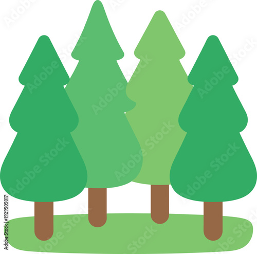 Group of pine trees standing in the grassy clearing on white background