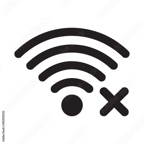 Black and white wifi signal symbol with a cancellation or prohibition mark