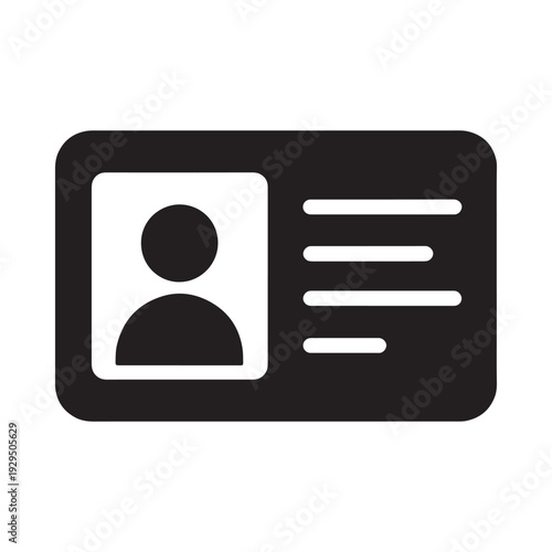 Black and white icon depicting an identification card with a profile placeholder