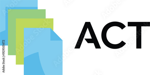 Modern ACT logo design featuring stacked colorful document icons in blue and green, representing professional file management, digital organization, accounting software, and administra