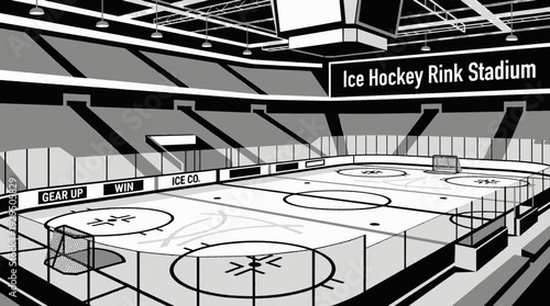ice hockey rink in a stadium representing professional winter sport competition and team activity