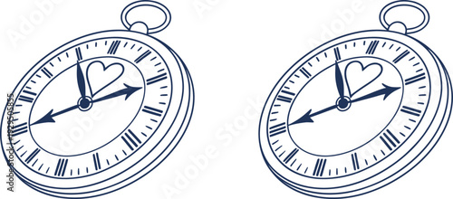 Minimalist Vector Icon of Analog Clock with Heart Shaped Hands Representing Time Stewardship