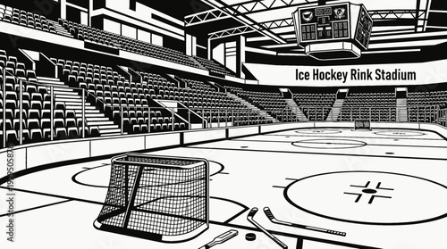 ice hockey rink in a stadium representing professional winter sport competition and team activity