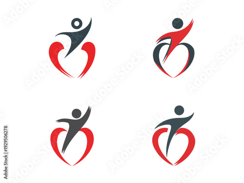 Abstract human figures integrated with heart shapes in a minimalist graphic design