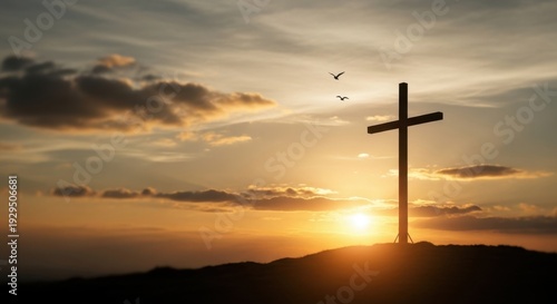 Easter sunrise with cross symbolizing resurrection and hope