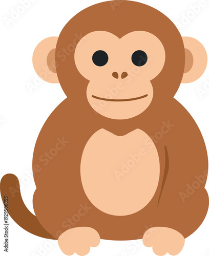 Cartoon monkey sits, showcasing its round belly and charming, innocent expression