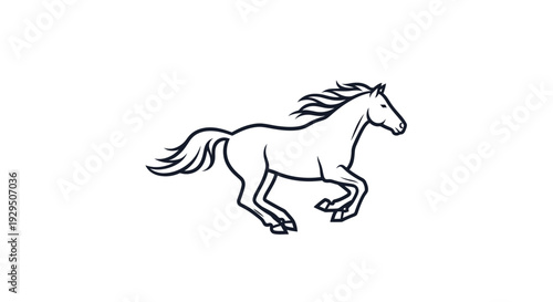 Black and White Horse Running Illustration.