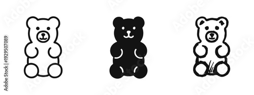 Gummy Bear Candy Icon Set - Outline, Solid, and Hand-drawn Styles for Sweets, Snacks, and Children's Themes