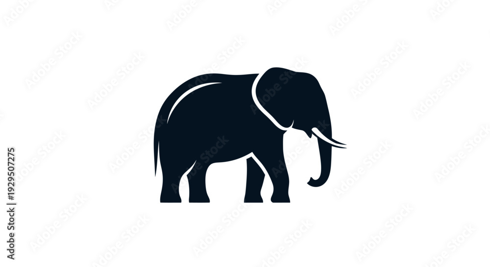 Fototapeta premium Black Elephant Silhouette Side View.