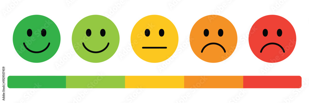Naklejka premium Rating emojis set with colorful emoticons and rating scale showing very happy happy neutral sad and very sad feedback vector illustration
