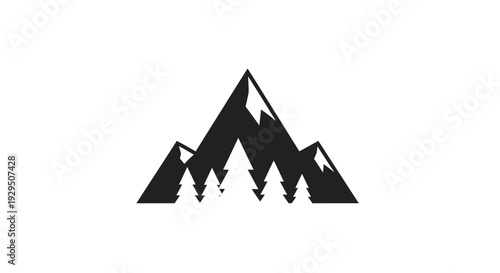 Black Silhouette of Mountain Peaks and Trees.
