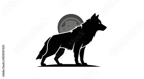 Black Silhouette of a Standing Wolf.