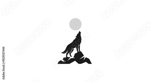Black Silhouette Wolf Howling at Moon.