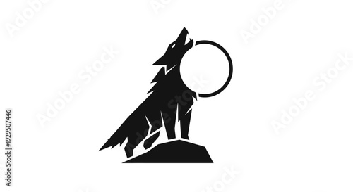 Black Silhouette Wolf Howling at Moon.