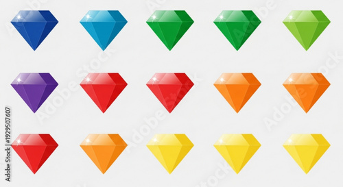 Vibrant diamond icons set in various colors and shades