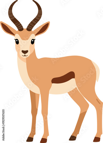 Cartoon springbok stands on a white background looking forward attentively