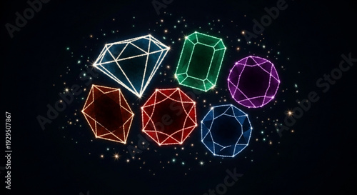 Vibrant gemstones shining brightly in cosmic space