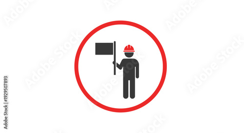 Construction Worker Holding Flag Icon.