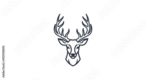 Deer Head Illustration with Antlers and Ears.