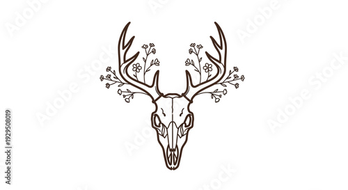 Deer Skull with Antlers and Floral Decor.