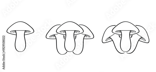 Cartoon drawing mushroom slices. Silhouettes of forest mushrooms. Champignon mushroom icon. Hand drawn mushroom. Culinary, for consumption and for the kitchen. Fresh cooking food.