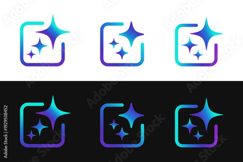 Generative Ai logo set. AI sparkle star icon. Artificial intelligence technology and Machine learning concept