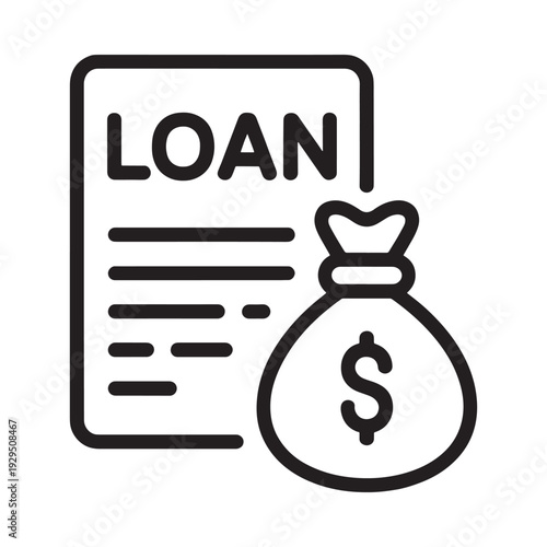Loan document with a bag of money financial assistance illustration