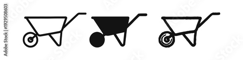 Wheelbarrow Icon Set for Gardening and Construction in Various Styles