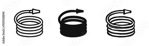 Coiled Garden Hose Icon Set for Watering Plants and Yard Work