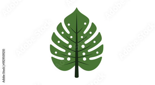 Green Monstera Leaf Illustration with Holes.