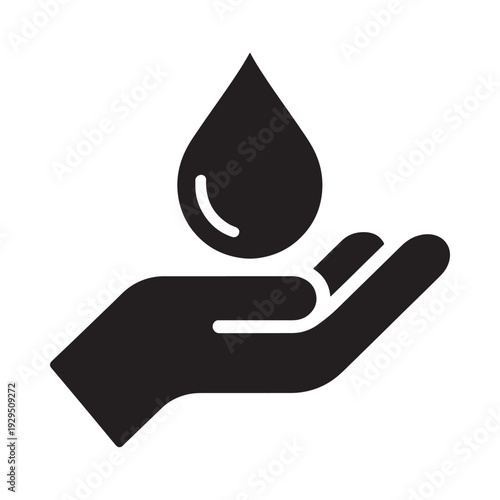 A black silhouette of a hand catching a falling water droplet