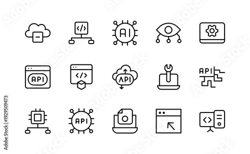 API Integration line icon collection. Data exchange, automation, application programming interface, developer tools icon vector