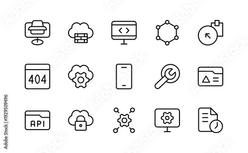 API Integration line icon collection. Data exchange, automation, application programming interface, developer tools icon vector