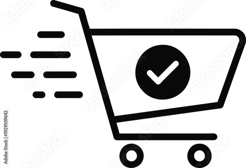 Online Shopping Cart with Check Mark Ecommerce Line Icon