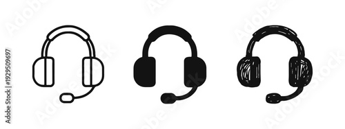 Headset with Microphone Icon Set for Communication and Gaming