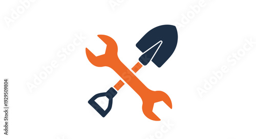 Orange wrench and shovel tools icon.