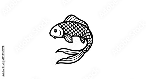 Simple Black and White Fish Illustration.