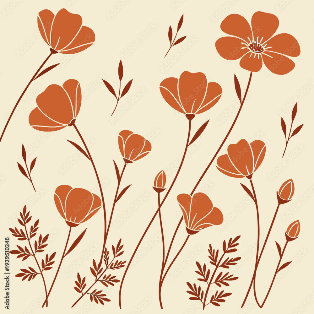 Obraz premium Cream & Burnt Orange Floral Repeat 1