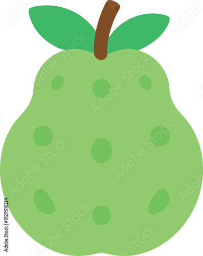 A cartoon pear is shown with pale green skin and darker green polka dots