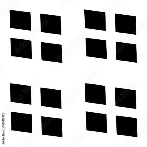 Abstract geometric square pattern with multiple black window panes on transparent background