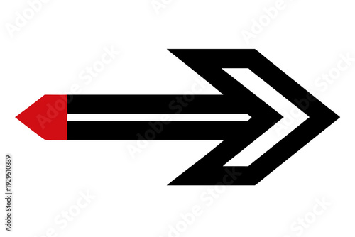 Modern linear arrow symbol with red accent tip and black double strokes