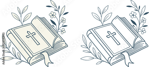 Minimalist Vector Illustration of Open Book with Cross