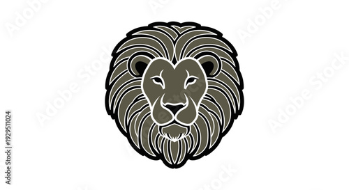 Black and white lion face illustration.